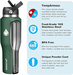 SENDESTAR 40oz Water Bottle Wide Mouth Stainless Steel Vacuum Insulated Double Wall with 2 Straw Lids Fit in Any Car Cup Holder TXIN-40-Dark Green
