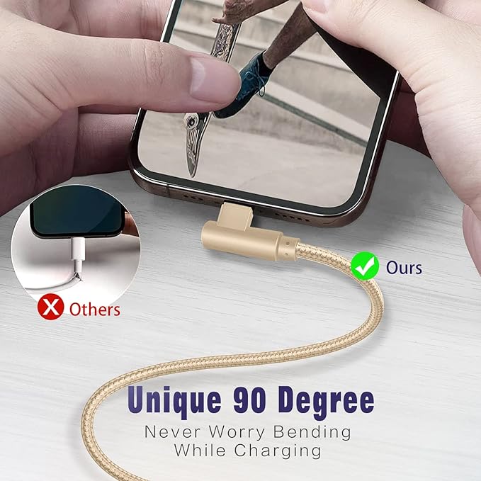 iPhone Charger,3 Pack 6FT Lightning Cable [Apple MFi Certified] iPhone Fast Charging Cable 90 Degree Nylon Braided Cord Compatible with iPhone 14/13/12/11 Pro Max/XS MAX/XR/XS/X/8/7/Plus/iPad