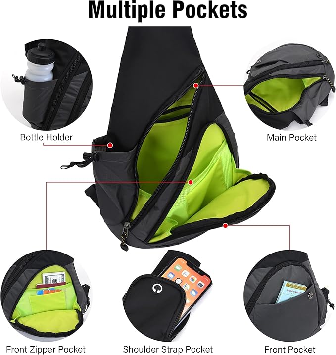 Peicees Sling Bag for Men Women Shoulder Bag Backpack Strap Pockets Chest Bag for Running Hiking Camping Exercise Outdoor