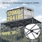 Heavy-Duty Camping Table Support 264lbs, 48” x 23.6” Large Roll Up Camping Table for 6-8 People with Carry Bag, Waterproof, Portable, for Backyard BBQ Tailgating Picnic Party, Black