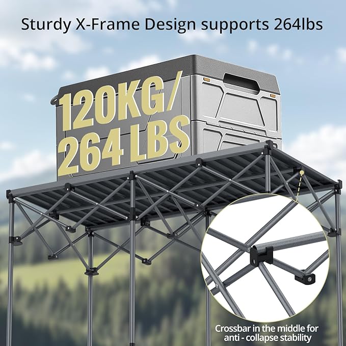 Heavy-Duty Camping Table Support 264lbs, 48” x 23.6” Large Roll Up Camping Table for 6-8 People with Carry Bag, Waterproof, Portable, for Backyard BBQ Tailgating Picnic Party, Black