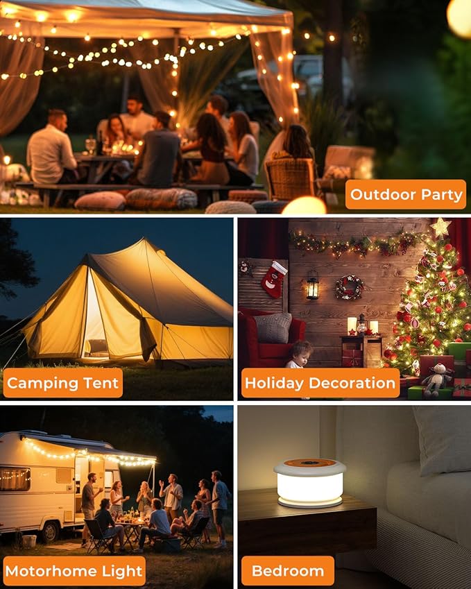 Camping String Lights, Retractable 32.8ft RGB Flash Lamp, Rechargeable Fairy LED Rope Lights Outdoor Waterproof, Portable Hanging Lantern for Outside Tent Patio Awning Garden RV Essentials