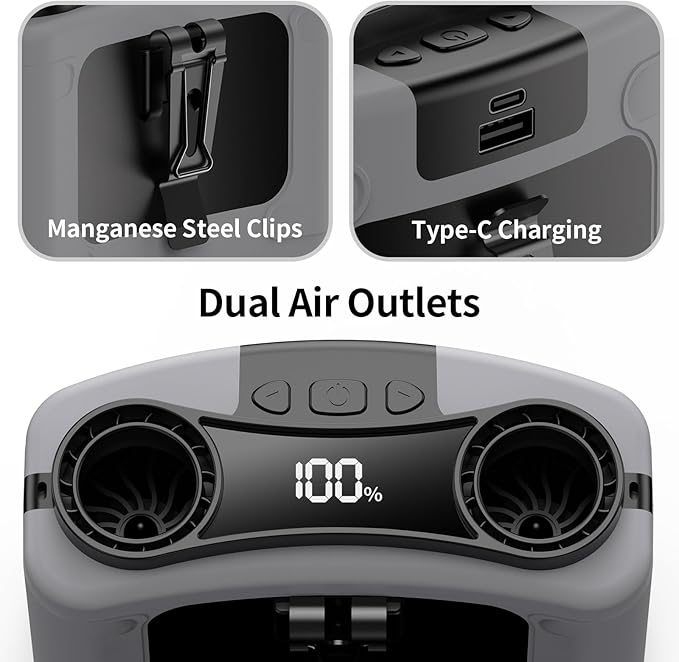 Socool 20000mAh Portable Waist Fan Clip on Wearable Belt Personal Fans Rechargeable Battery Operated, 40H Cooling Fan with 10 Speeds & Dual Motors, Neck Fans Hanging Hands-Free for Outdoor Travel