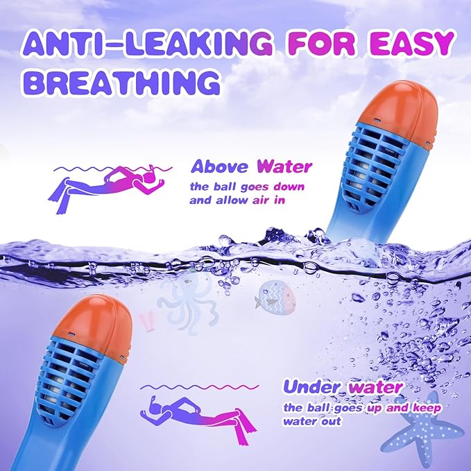 Full Face Snorkel Mask for Kids 4-16, 180 Degree Panoramic View Snorkeling Set Anti-Fog Anti-Leak, Foldable Dry Top Snorkeling Gear for Kids