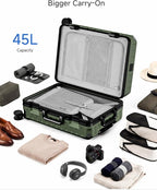 LUGGEX Carry On Luggage with Spinner Wheels, 8010S Aluminum Frame Zipperless Polycarbonate Hard Shell Suitcase with Packing Cubes and Shoe Bag (ZX-Core, Green, 21 Inch)