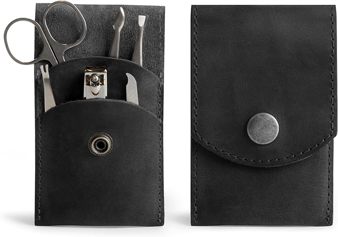Hide & Drink, Double Nail Clipper Case, Beauty & Personal Care, Commuter and Nomad, Grooming Case, Home & Travel Essentials, Manicure Kit Storage, Full Grain Leather, Handmade (Charcoal Black)