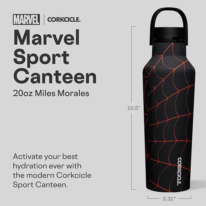 Corkcicle Sport Canteen - Keeps Beverages Cold 25 Hours - Triple Insulated Stainless Steel - Screw-On Lid - Reusable Bottle - Summer Drinkware Gift - Keeps Drinks Ice Cold - 20 oz - Spider-Man