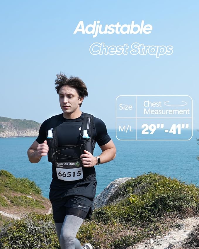 Running Vest for Women Men, USA Original Patent, Adjustable Chest Straps Running Hydration Vest with 500ml Soft Flask, Lightweight Reflective Hydration Backpack for Hiking Marathon