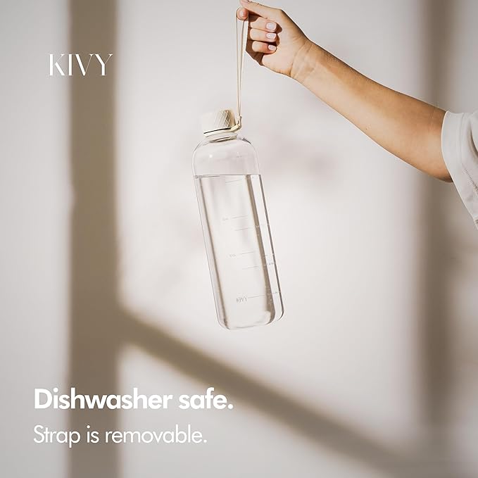 KIVY Large Water Bottle 50oz [Lightweight & Shatterproof] Fits Backpack & Cupholder for Travel, Sports, School - Clear water bottle no straw - 1.5 Liter water bottles plastic - 50oz Water bottle