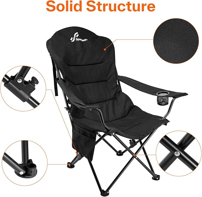 Sportneer Folding Camping Chair: 3 Adjustable Angle Camping Chair with Backrest Headrest & Carry Bag - Portable Folding Chair for Camping Outdoor, 1 Pack