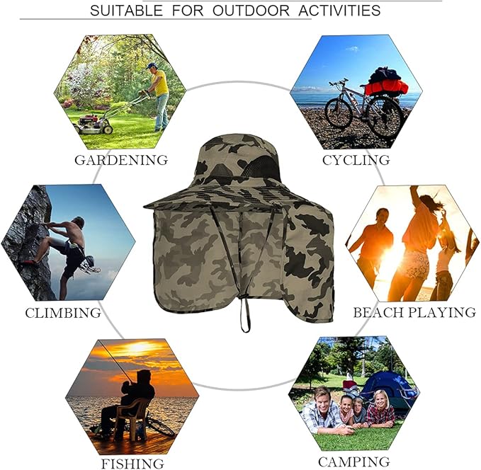 Sun Blocker Hats Outdoor Sun Protection Fishing Cap with Neck Flap Large Brim Outdoor Hat