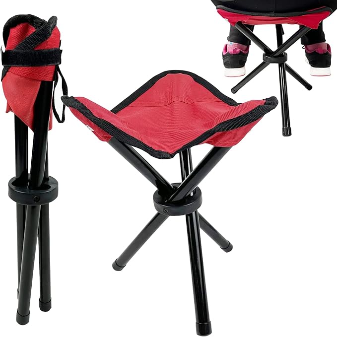 Folding Camping Stool Portable Outdoor Chair Use Height 12.5in Fishing Chair Seat for Camping Hiking Golf Hunting Hiking Outdoor Gardening and Travel Beach Maximum Weight Capacity 300 lbs (Red)