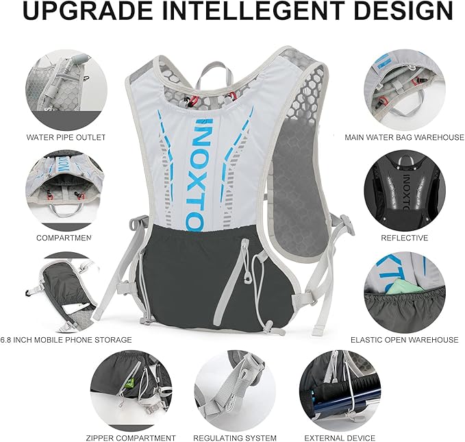 INOXTO Hydration Vest Backpack,Lightweight Water Running Vest Pack with 1.5L Water Bladder Bag Daypack for Hiking Trail Running Cycling Race Marathon for Women Men