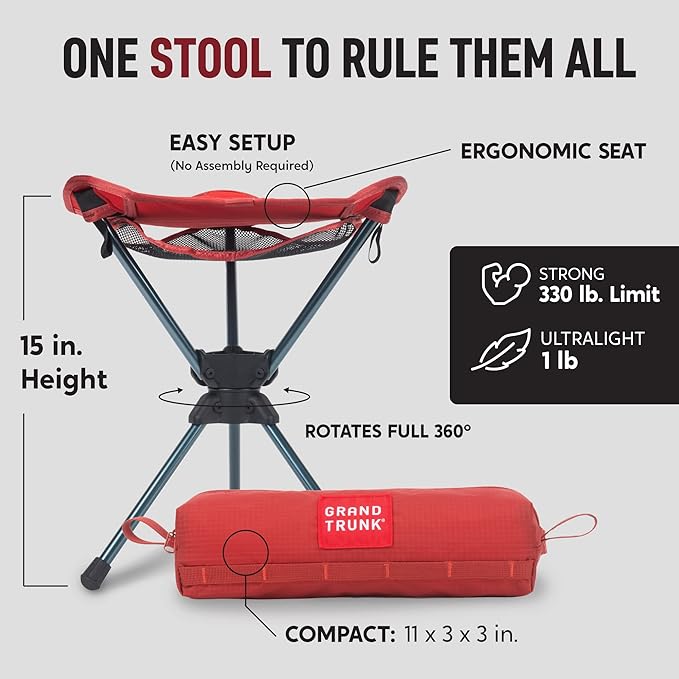 GRAND TRUNK Compass 360° Swivel Stool – Clay Red | Lightweight, Foldable & Waterproof with Carry Bag | Portable Camping Seat for Hunting, Fishing & Outdoor Sports