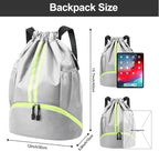 Hoedia Sports Drawstring Backpack - String Swim Gym Bag with Shoes Compartment and Wet Proof Pocket for Women and Men
