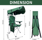 Portable Camping Chair with Canopy Shade- Folding Camping Lounge Chair with Cup Holder & Side Pocket for Outdoor Camping, Fishing, Beach - Support 330 LBS (Green)
