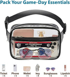 Veckle Clear Fanny Pack Stadium Approved - Plus Size 35-51 Inch Adjustable Strap Transparent Belt Bag for Women Men Fits 7.5" Smartphone, Clear Bag for Stadium Events Sports Concerts, 2-Pack Black