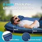 Double Sleeping Pad for Camping, 5" Extra-Thick Inflatable Camping Pad 2 Person with Built-in Foot Pump,Comfort Camping Mat with Pillow, Lightweight Sleeping Mat, Supports Up to 800 lbs-Blue