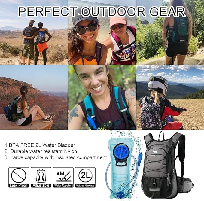 15L Insulated Hydration Backpack Pack with 2L Water Bladder Lightweight Hiking Backpack Bag for Women Men Daypack for Hiking Running Festival Camping Biking