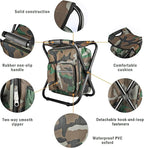 Kikerike Folding Stool Backpack Insulated Cooler Bag, Collapsible Camping Hunting Fishing Multifunction Chair with Front Pocket and Bottle Pocket for Outdoor Events, Hiking, Travel, Beach