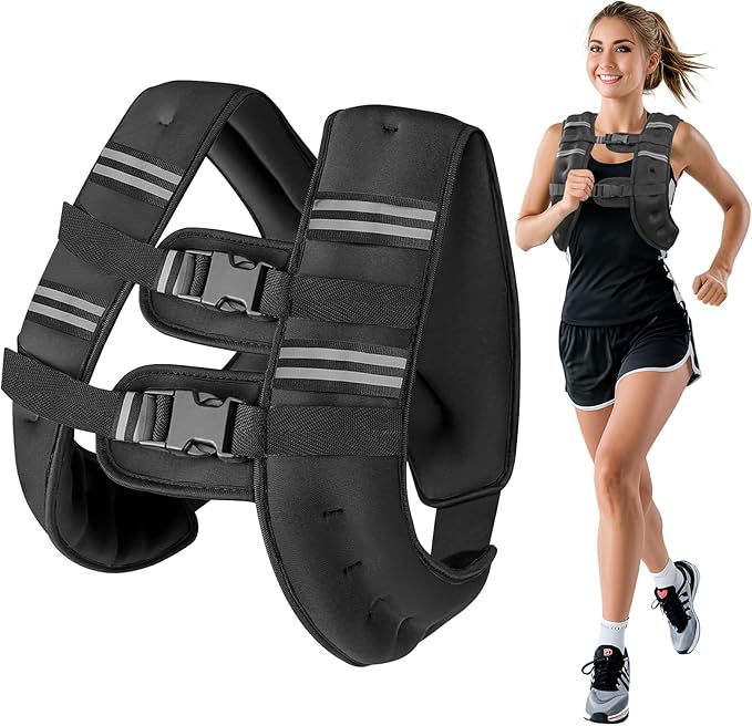 Weighted Vest for Woman Men,6lb/8lb/12lb/16lb/20Lb/25lb Weight Vest with Reflective Stripe Adjustable Buckle Strap Back Pocket Workout Strength Training Walking Jogging Running