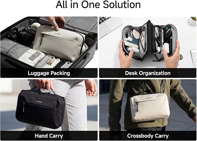 LUGGEX Large Travel Tech Pouch, CBX01 Cable Organizer Bag with Strap for Kindle, Chargers, Cord, Double Accessories & Water Resistant