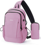 ECOHUB Crossbody Bags for Women Men, Anti-Theft RFID Blocking Roomy Sling Backpack with Sturdy SBS Zippers Water Resistant Chest Shoulder Bag Daypack with 9 Pockets Casual Outdoor Hiking, Pink