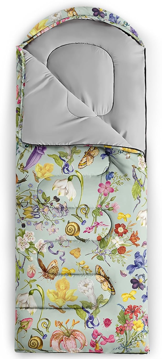 Sleeping Bags for Adults and Kids，3D Printing Camping Sleeping Bag for Girls Boys Lightweight Waterproof Cold/Warm 3-Season，Outdoor Travel with Compression Bags