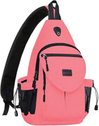 MOSISO Sling Backpack,Canvas Crossbody Hiking Daypack Bag with Anti-theft Pocket, Cherry Pink