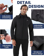 WULFUL Men's Softshell Jacket Waterproof Lightweight Insulated Windbreaker Fleece Lined Rain Shell Jacket for Hiking Travel