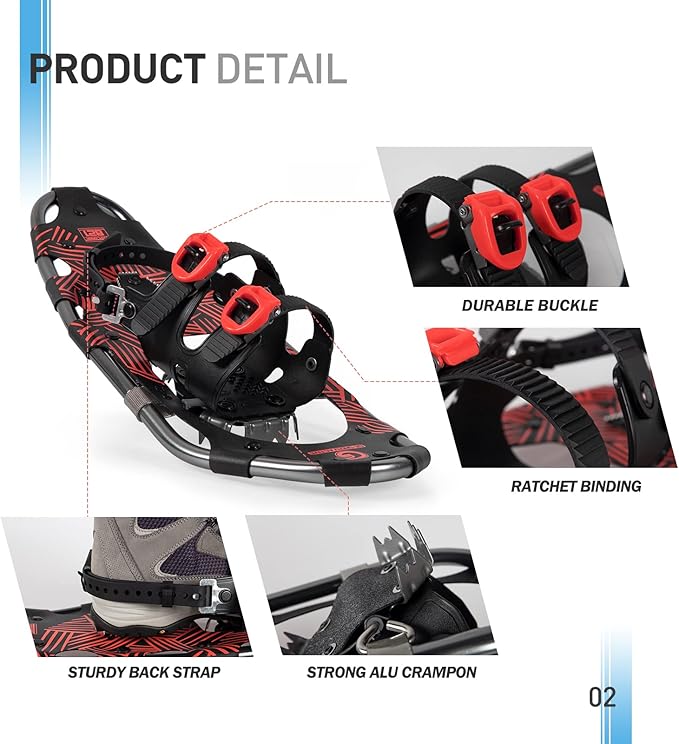 G2 21/25/30 Inches Light Weight Snowshoes for Women Men Youth, Set with Trekking Poles, Tote Bag, Gaiters,Special Fast Ratchet Binding, Orang/Blue/Red Available