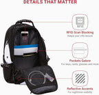 SwissGear 1900 ScanSmart 17” Laptop Backpack White/Black – Reflective Tech Backpack with ScanSmart Compartment – Multiple Organizer Pockets & RFID Scan Blocking Technology