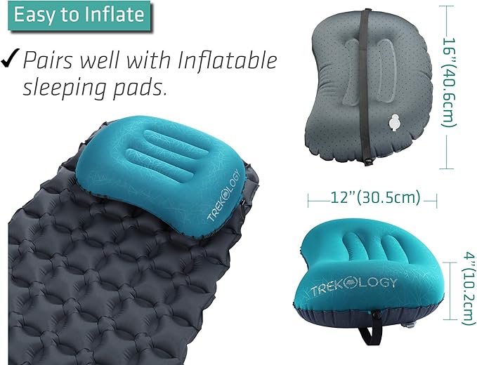 TREKOLOGY Ultralight Inflatable Camping Travel Pillow - ALUFT 2.0 Compressible, Compact, Comfortable, Ergonomic Inflating Pillows for Neck & Lumbar Support While Camp, Hiking, Backpacking