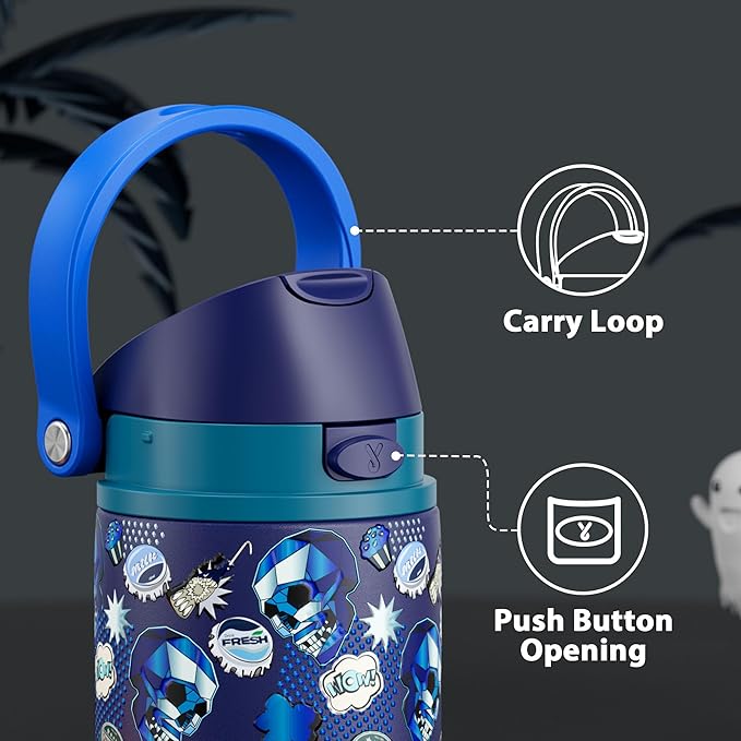 24 oz Insulated Water Bottle for Halloween: Meoky Stainless Steel Water Bottle with 2-in-1 Lid - Leak Proof, Cold for 24 Hours, Protective Silicone Base, Halloween Gifts for Adults, Spooky Fun