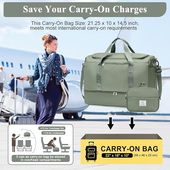 Extra Large Travel Duffle Bag,Carry on Overnight Weekend with with Shoes Compartment & Toiletry Bag,Weekender Bags for Women for Travel Business Trips Sport Hospital