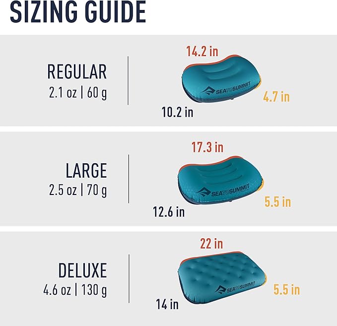 Sea to Summit Aeros Ultralight Inflatable Camping and Travel Pillow, Deluxe (22 x 14), Aqua