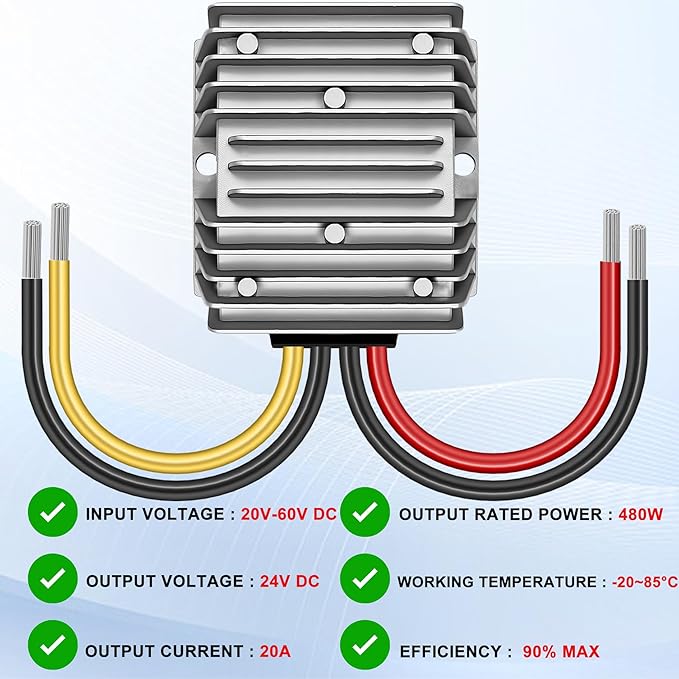 DC 36V/48V Step Down to 24V 20A 480W, DC Converter Regulator Voltage Regulator, PBuck Converter Regulator Power Supply Module Buck Transformer for Golf Cart Forklifts Car Truck Boat Vehicle