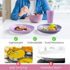 Teivio 32-Piece Kitchen Plastic Wheat Straw Dinnerware Set, Service for 8, Dinner Plates, Dessert Plate, Cereal Bowls, Cups, Unbreakable Colorful Plastic Outdoor Camping Dishes, Purple Ombre