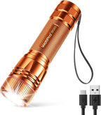 WdtPro Rechargeable Flashlights High Lumens, 1 Pack Super Bright LED Small Tactical EDC Flashlight with 10H Runtime, Portable Flash Light for Camping,Home,Emergency Essentials Orange Battery Included