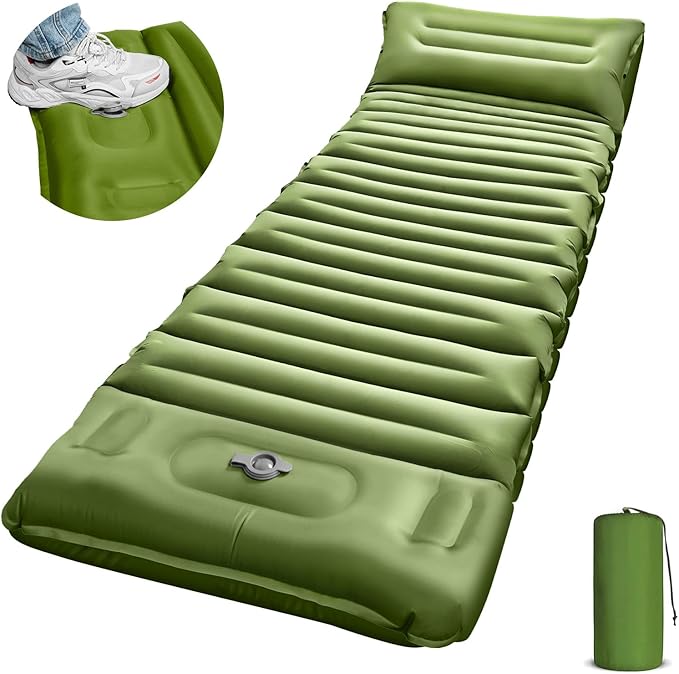 Sleeping Pad for Camping, 5" Extra-Thick Camping Mat with Pillow Built-in Foot Pump, Ultralight Inflatable Sleeping Mat for Camping, Backpacking, Hiking, Camp Tent