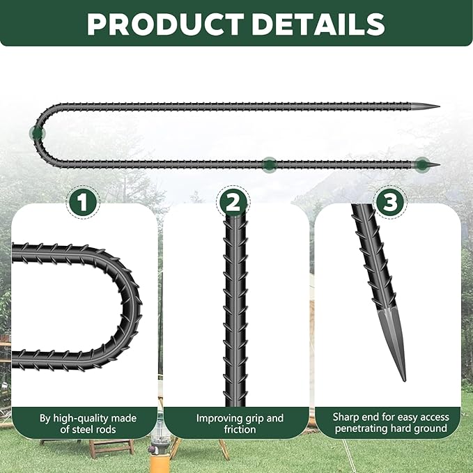 20 Pieces Trampoline Stakes Anchors High Wind Heavy Duty,U Shaped Garden Hooks Stakes for Ground,Trampoline Tie Downs Anchor Kit,Bounce Horseshoe House Stake,Rebar Camping Tent Stakes,12 Inch Long