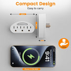 3-Outlet Extender 2PK, 3-Prong Grounded Wall Tap Adapter with LED Guide Light, White 1875W Multiple Plug Electrical Outlets Splitter for Home, Office, Hotel, Travel, ETL Listed, Cruise Essentials