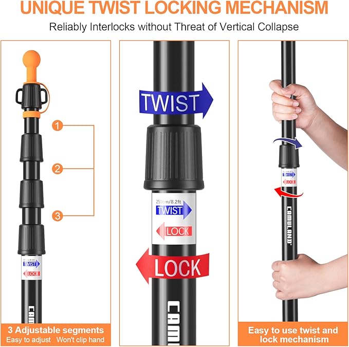 CAMULAND Tent Poles, Heavy Duty Tarp Poles Canopy Poles Aluminum Tent Poles with Non-Slip Cone Bottom, Adjustable Telescoping Tarp Poles
