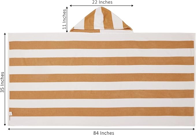 COTTON CRAFT Hooded Beach Towel - Oversized XXL 35x84 Towel with Hood for Adults - The Big Kahuna 7 Foot Beach Blanket Towel - Big & Tall Soft 100% Cotton Velour - Pool Bath Wrap - Cabana Stripe Linen