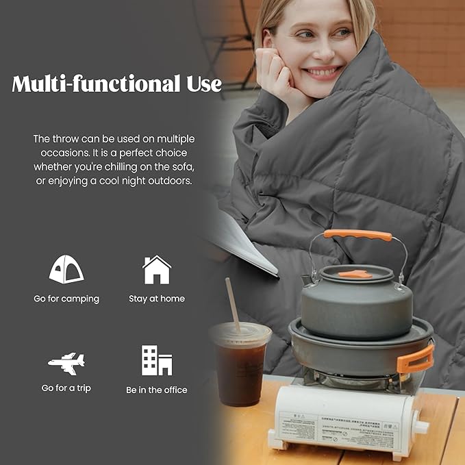 puredown® Upgraded Feather Down Throw Blanket – 12oz Enhanced Filling for Better Warmth & Comfort, Lightweight & Packable, 50" x 70", Gray