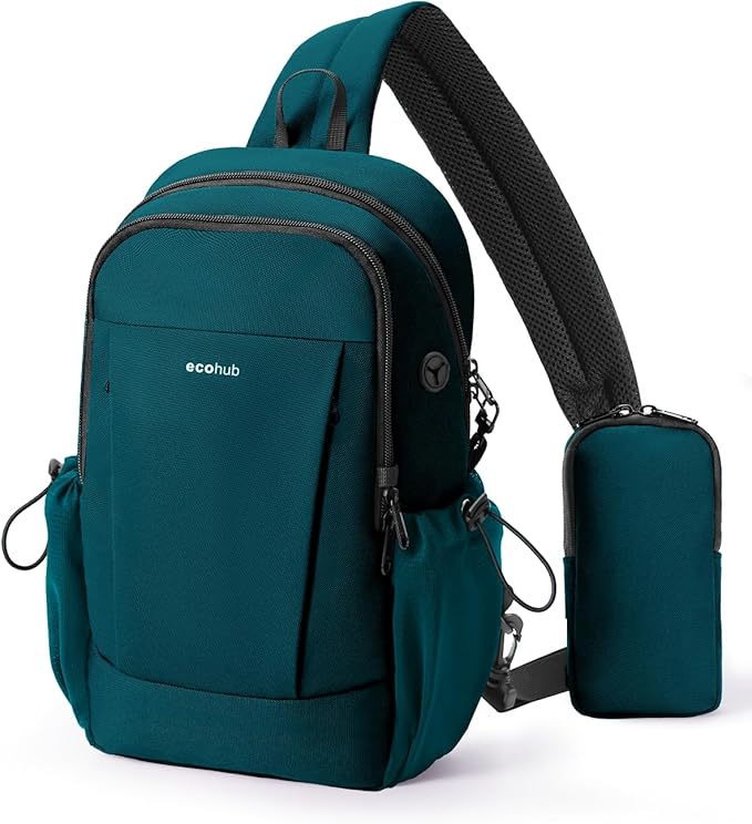 ECOHUB Crossbody Bags for Women Men, Anti-Theft RFID Blocking Roomy Sling Backpack with Sturdy SBS Zippers Water Resistant Chest Shoulder Bag Daypack with 9 Pockets Casual Outdoor Hiking, Turquoise