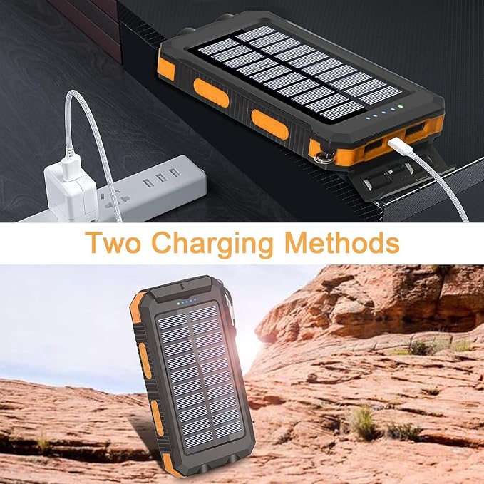 Solar Charger, 38800mAh Portable Type-C Solar Power Bank for All Cellphones, Waterproof Battery Pack, Outdoor External Backup Power Charger Three Outputs/LED Flashlights, Perfect for Camping Travel