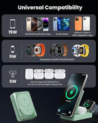 3-in-1 Wireless Charger Charging Station for iPhone, Qi2 Certified 15W Fast Charging Foldable Magnetic Charger Stand with 30W USB C Adapter for MagSafe iPhone 16/15/14/13/12, Apple Watch, AirPods