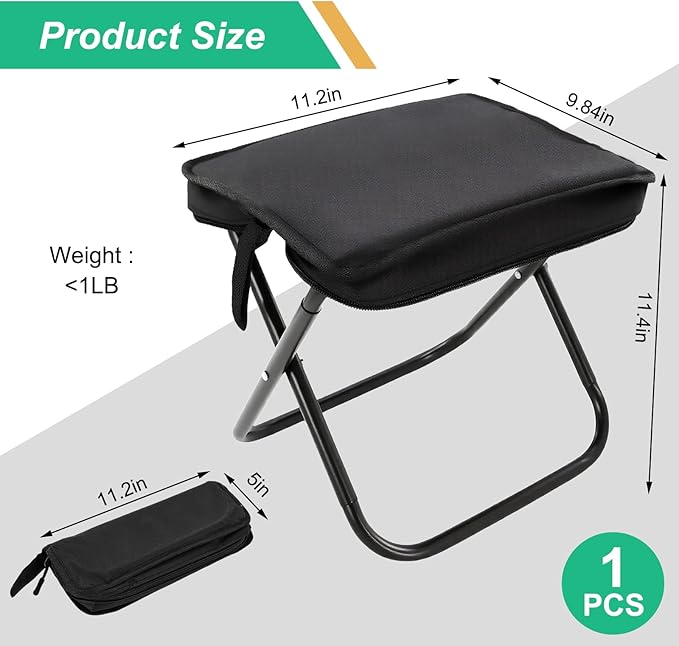 Pocket Chair, Black Portable Stool, Purse Chair, Lightweight and Foldable, High Load-Bearing Capacity, with A Handbag, Suitable for Traveling, Camping and Mountain Climbing