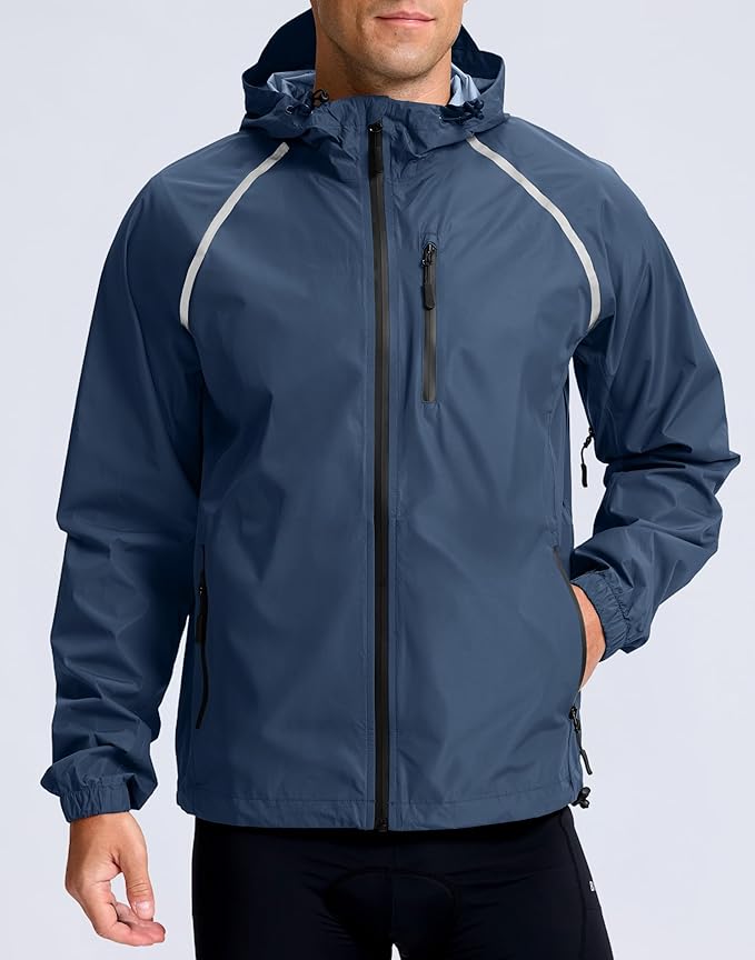 Men's Cycling Rain Jackets Waterproof Running Bike Windbreaker Lightweight Packable Hooded Jacket